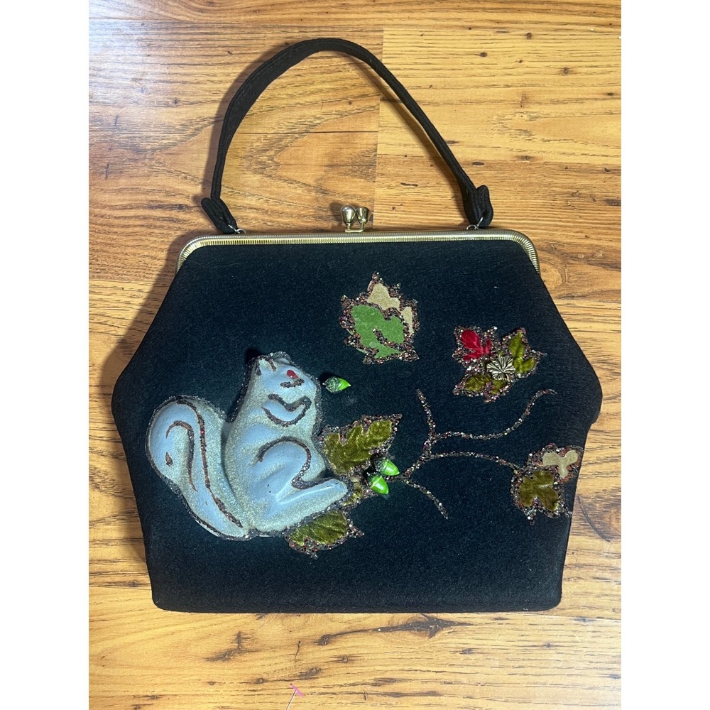 Vintage Jolles Original Black Felt Squirrel Novelty Handbag 1950s